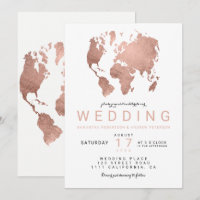 Modern rose gold chic world map wedding