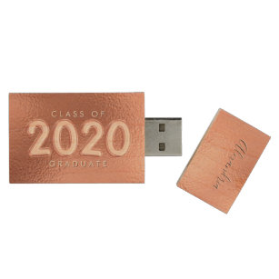 Modern Rose Gold Class of 2020 Script Senior Photo Wood USB Flash Drive