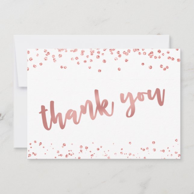 Modern Rose Gold Confetti Brush Script THANK YOU (Front)