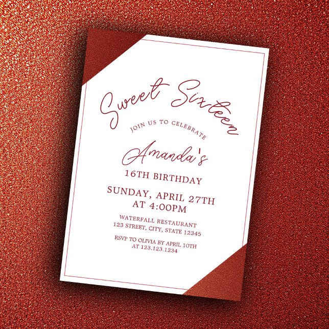 Modern Rose Gold Copper Glitter Sweet 16 Birthday Invitation (Creator Uploaded)