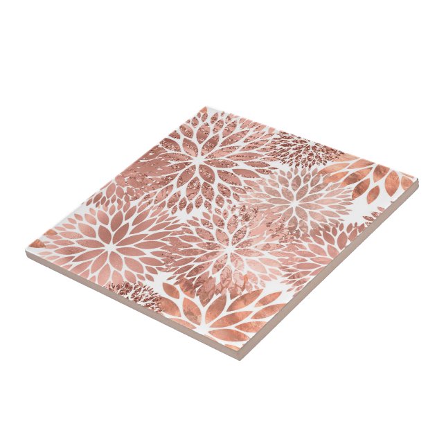 Modern Rose Gold Dahlia Floral Tile (Side)