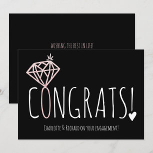 Modern rose gold diamond congrats engagement card