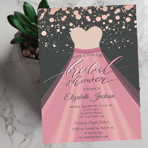 Modern Rose Gold Dots Dress Bridal Shower Invitation