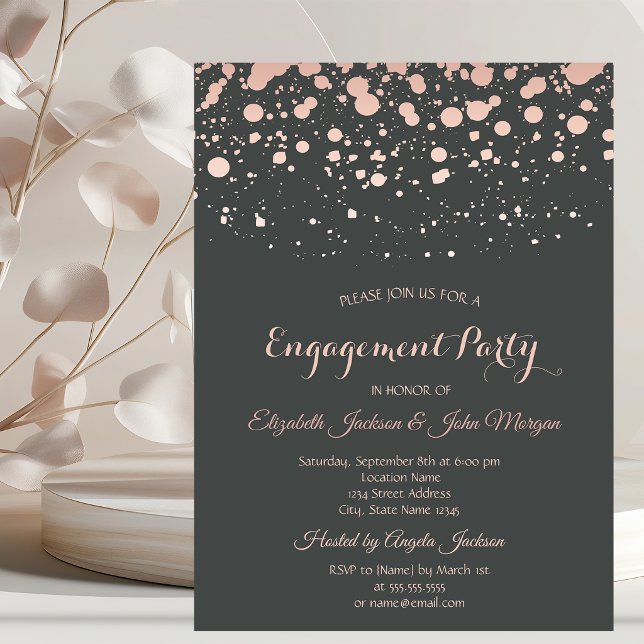Modern Rose Gold Dots Engagement Invitation (Creator Uploaded)