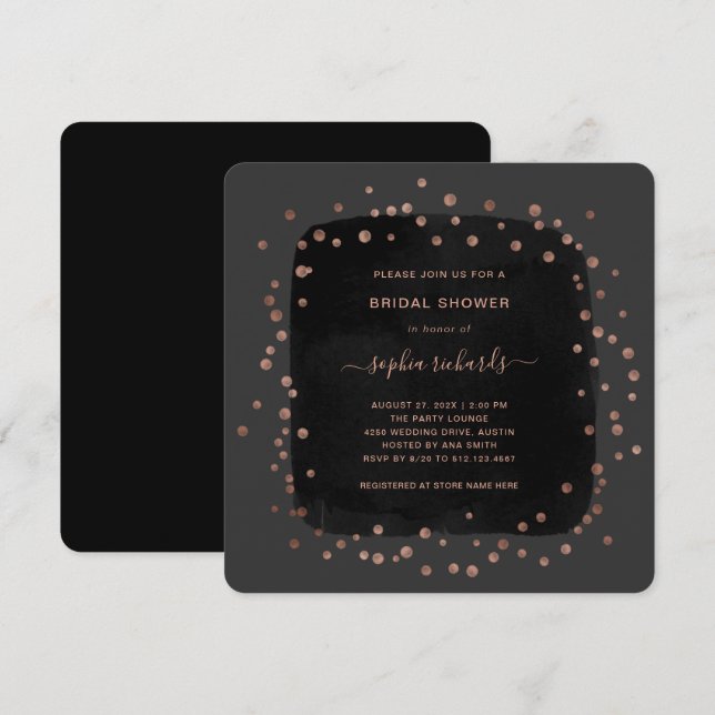 Modern Rose Gold Dots on Black | Bridal Shower Invitation (Front/Back)