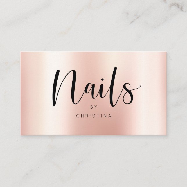 Modern rose gold elegant metallic nails script business card (Front)