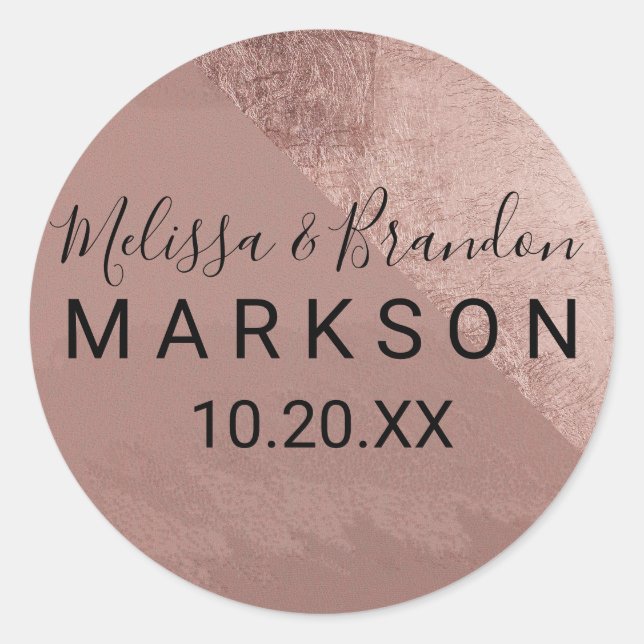 Modern Rose Gold Faux Foil Triangle Wedding Classic Round Sticker (Front)