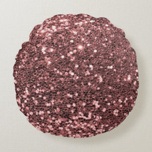 Modern Rose Gold Faux Glitter Print Round Cushion