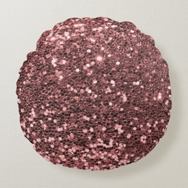 Modern Rose Gold Faux Glitter Print Round Cushion (Front)