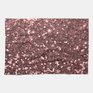 Modern Rose Gold Faux Glitter Print Tea Towel