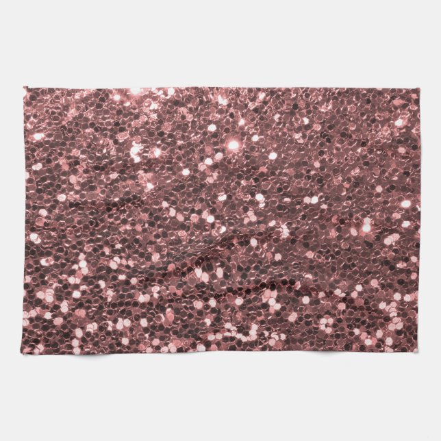 Modern Rose Gold Faux Glitter Print Tea Towel (Horizontal)