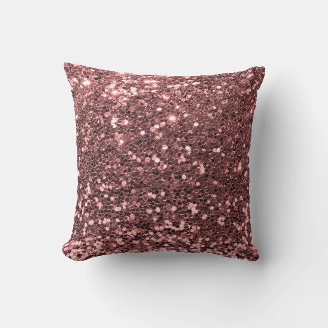 Modern Rose Gold Faux Glitter Shine Print Cushion (Front)