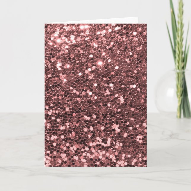 Modern Rose Gold Faux Glitter Shine Print Holiday Card (Front)