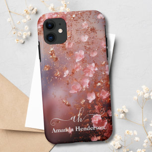 Modern Rose Gold Floral Glitter Monogrammed Chic  Case-Mate iPhone Case