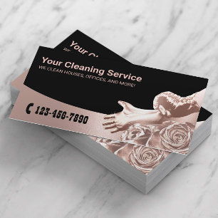 Modern Rose Gold Floral House Cleaning Service Business Card