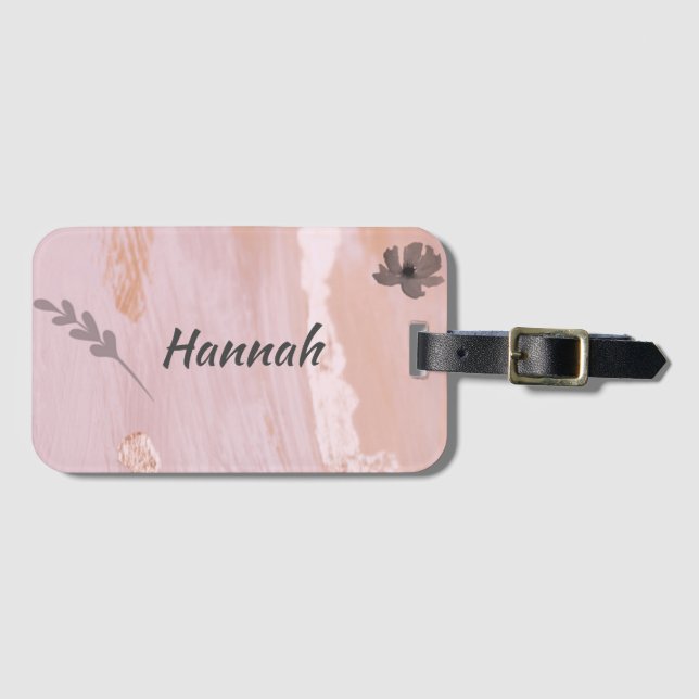 Modern Rose Gold Floral Luggage Tag (Front Horizontal)