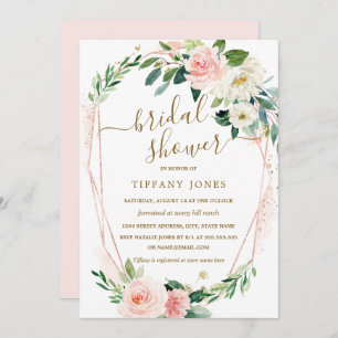 Modern Rose Gold Floral Wreath Bridal Shower Invitation