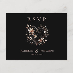 Modern Rose Gold Flowers and a Heart-RSVP-Wedding- Postcard