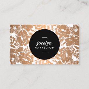 Modern Rose Gold Flowers Black Circle Business Card