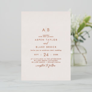 Modern Rose Gold Foil   Blush Monogram Wedding