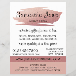 Modern Rose Gold Foil Brushstroke, Jewelry Store Flyer