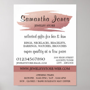 Modern Rose Gold Foil Brushstroke, Jewelry Store Poster