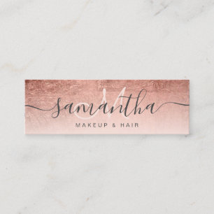 Modern rose gold foil ombre blush makeup hair mini business card