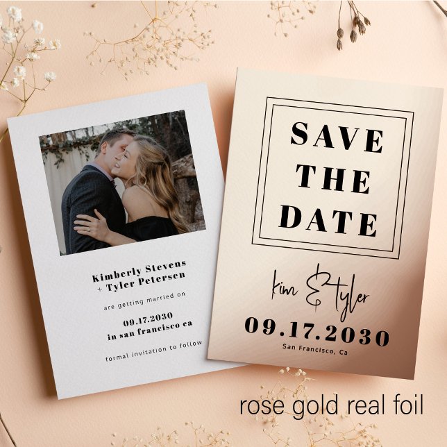 Modern rose gold foil photo wedding save the date (Creator Uploaded)