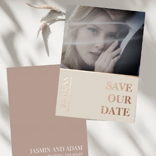 Modern Rose Gold Foil Photo Wedding Save the Date