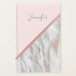 Modern Rose Gold Foil Pink Grey Marble | Add NAME Planner<br><div class="desc">Lovely modern personalised daily planner / calendar for a girl / woman.  Blush Pink background with trendy faux rose gold foil marble design with option to add name or message.  Perfect for school,  business,  wedding or personal.</div>