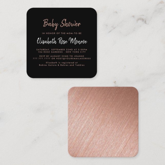 Modern Rose Gold Foil & Script Baby Shower Ticket (Front/Back)