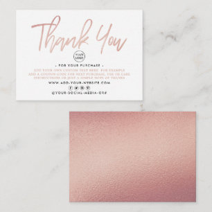 Modern Rose Gold Foil Script Business Thank You Enclosure Card