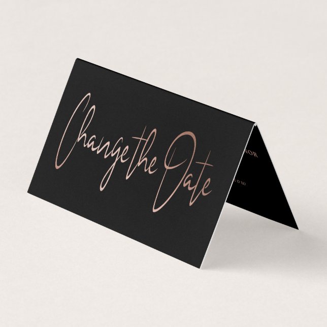 Modern Rose Gold Foil Script Change The Date Card (Front)
