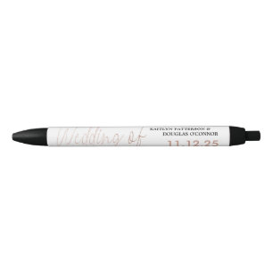 Modern Rose Gold Foil Script Effect Wedding Favour Black Ink Pen