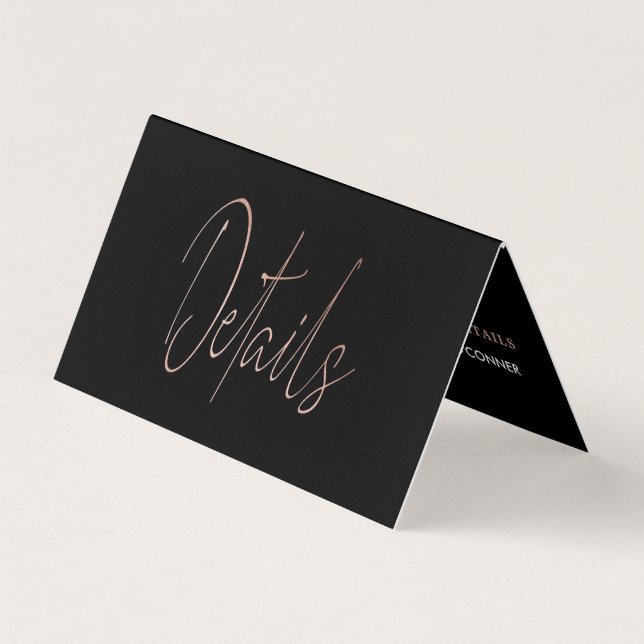 Modern Rose Gold Foil Script & Photo Detail Card (Front)