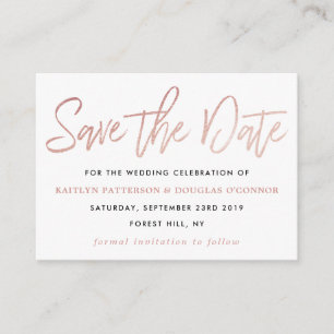 Modern Rose Gold Foil Script Save The Date Enclosure Card