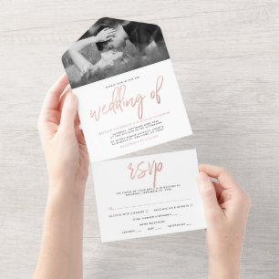 Modern Rose Gold Foil Script Wedding All In One Invitation