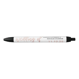 Modern Rose Gold Foil Script Wedding Favour Black Ink Pen