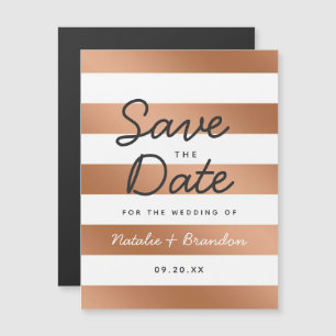 Modern Rose Gold Foil Stripe Wedding Save the Date Magnetic Invitation