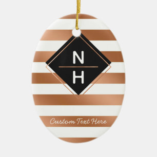 Modern Rose Gold Foil Stripes Stacked Monogram Ceramic Tree Decoration