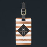 Modern Rose Gold Foil Stripes Stacked Monogram Luggage Tag<br><div class="desc">Modern Rose Gold Foil Stripes Trendy Geometric Square Frame Stacked Monogram, With elegant script font, and Simple minimal design. Perfect for a luxurious and stylish fall or winter wedding, with copper coloured rose gold palette, dark almost black grey, and white. - Luggage Tags! ~ Check my shop to see the...</div>