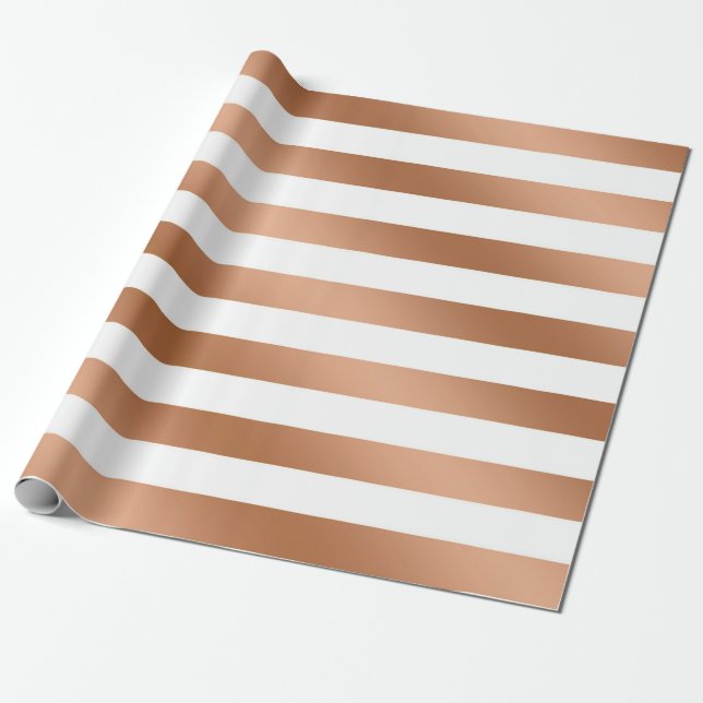 Modern Rose Gold Foil Stripes Trendy Wedding Wrapping Paper (Unrolled)