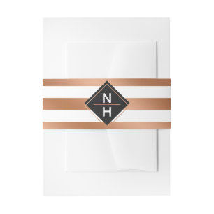 Modern Rose Gold Foil Stripes Wedding Monogram Invitation Belly Band