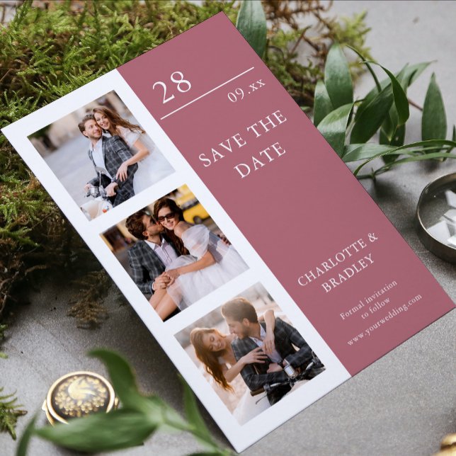 Modern Rose Gold Four Photo Wedding Save The Date (Creator Uploaded)