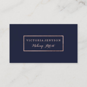 Modern rose gold frame navy blue Makeup artist Business Card