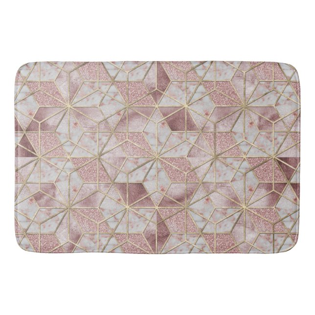 Modern rose gold geometric star flower pattern bath mat (Front)
