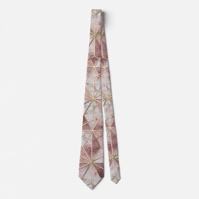 Modern rose gold geometric star flower pattern tie (Front)