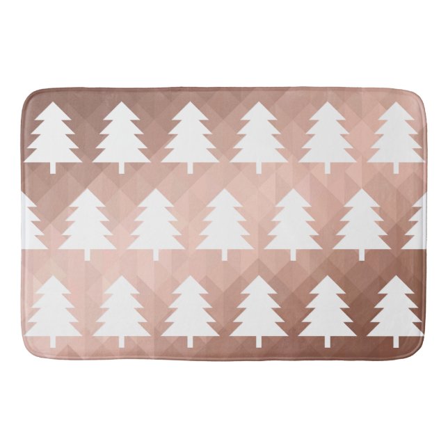 Modern rose gold geometric xmas trees  bath mat (Front)