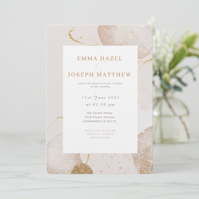 Modern rose gold glam Wedding Invitation (Standing Front)