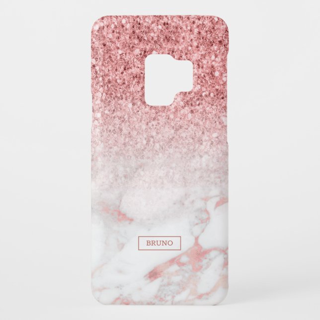 Modern rose-gold glitter and marble ombre Case-Mate samsung galaxy case (Back)